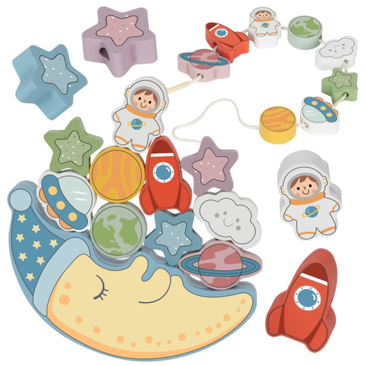TOOKY TOY Houten Stapel- en Rijgspel met thema ruimte