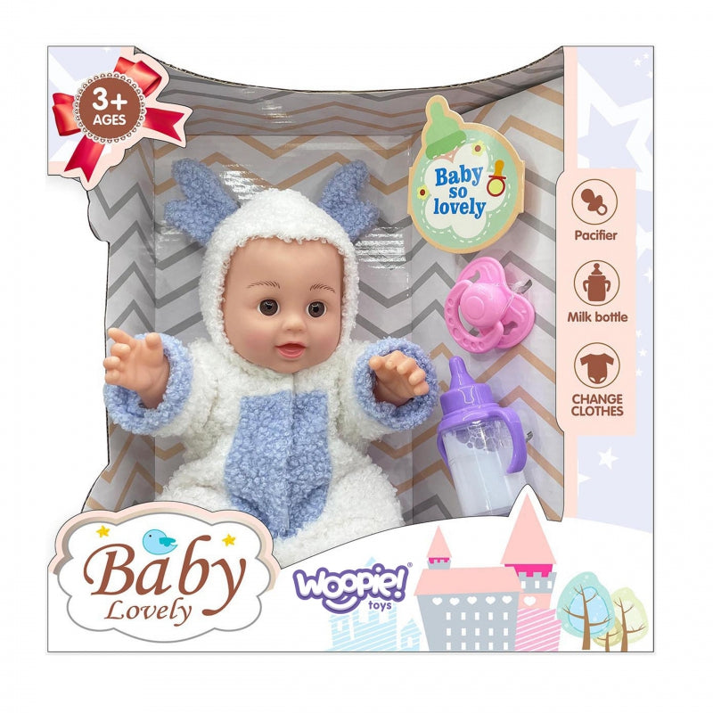 WOOPIE Babypop in rendierkostuum + accessoires 28 cm