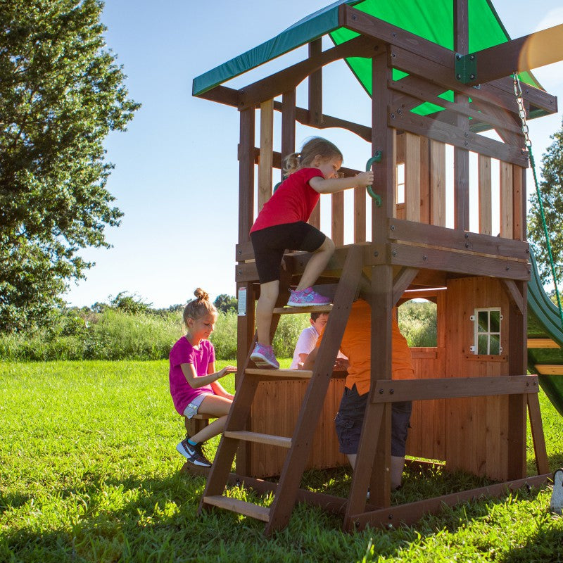 BACKYARD DISCOVERY Houten Speeltoestel Lakewood – Schommels, Glijbaan en Speelhuisje