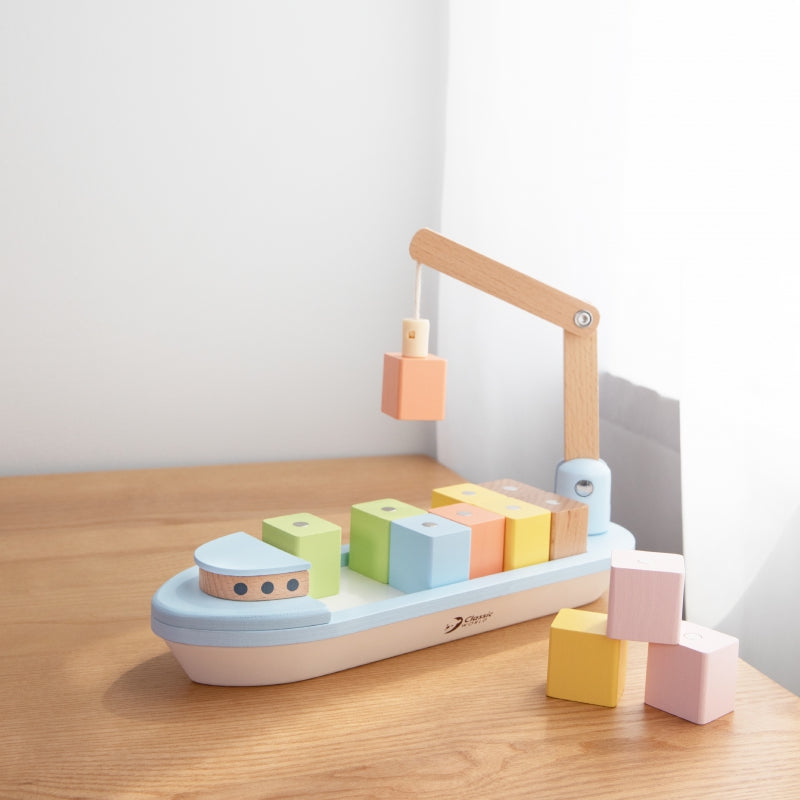 CLASSIC WORLD Houten Blokken Vrachtschip - 13 stuks