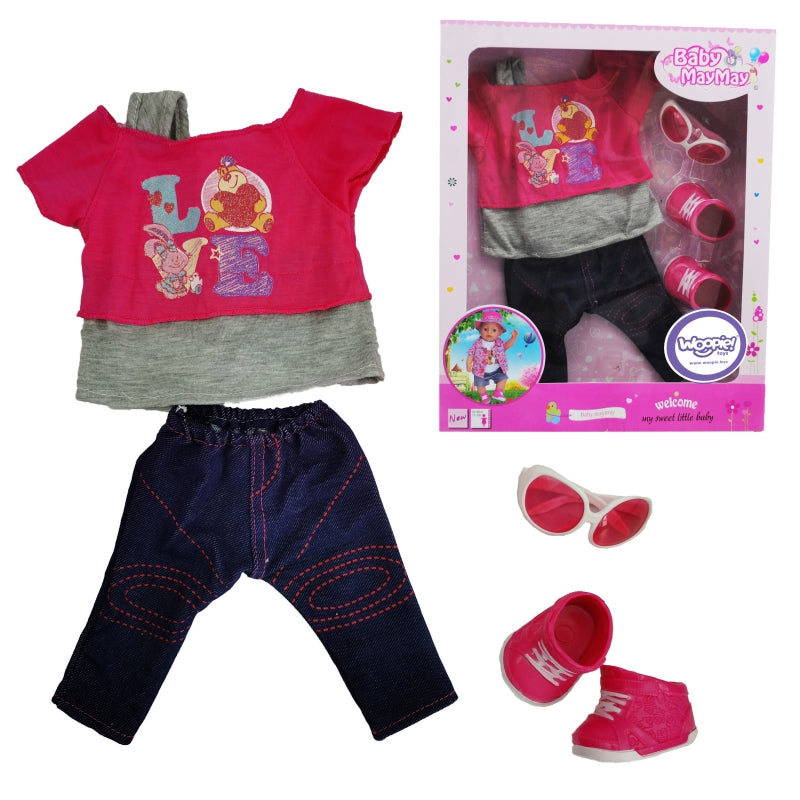 WOOPIE Fashion BabyPop met Kleding, LOVE Bril & Schoenen 43-46 cm