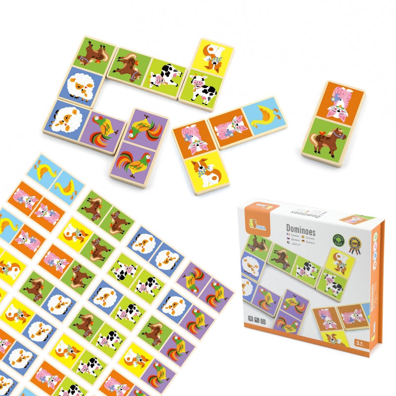 VIGA Educatieve Houten Domino Boerderij spel, 28 Stuks - Montessori Speelgoed