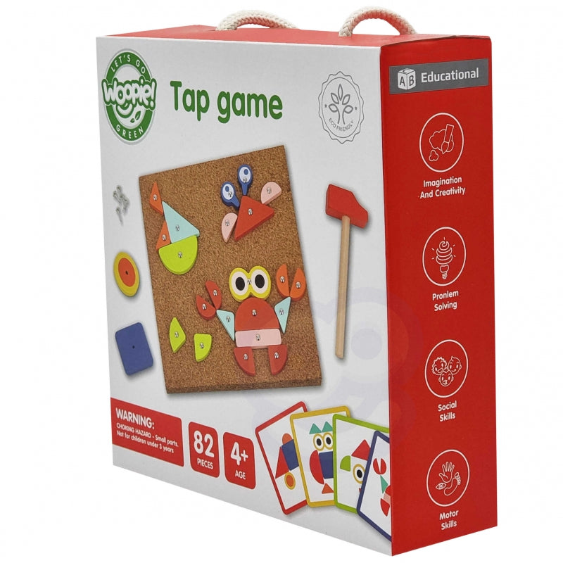 WOOPIE GREEN Houten Hamer- en Spijkerbord - Puzzel 20 Patronen - 82 Stuks - FSC Certificaat