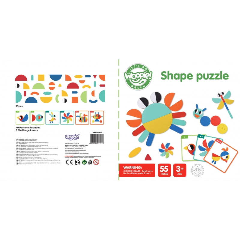 WOOPIE GREEN Houten Montessori Puzzel - 40 Patronen - 55 stuks - FSC-certificaat