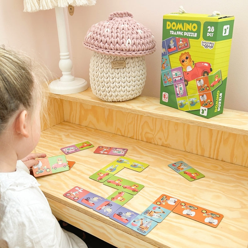 WOOPIE Dominospelset Transport Dieren Schuifpuzzels voor kinderen