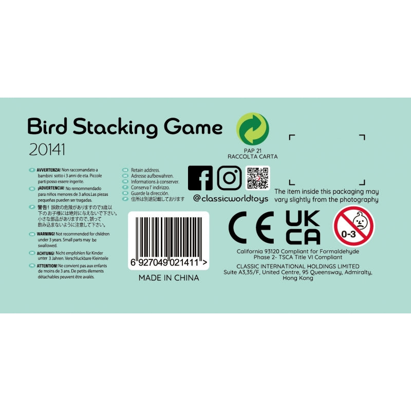 CLASSIC WORLD Vogels Blokken Stapelen Educatief Spel - 23 stuks