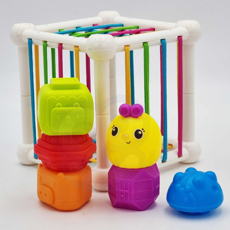 WOOPIE BABY Flexibele Sensorische Kubus - Sorteer dieren + Rammelaar 7 stuks