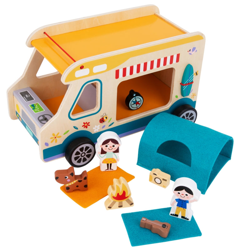 TOOKY TOY Houten Camper met Figuren en Camping