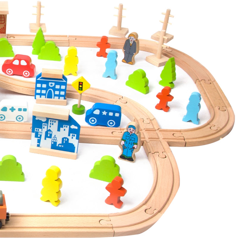 CLASSIC WORLD Houten Treinset met Spoorbaan + Figuren 110 stuks