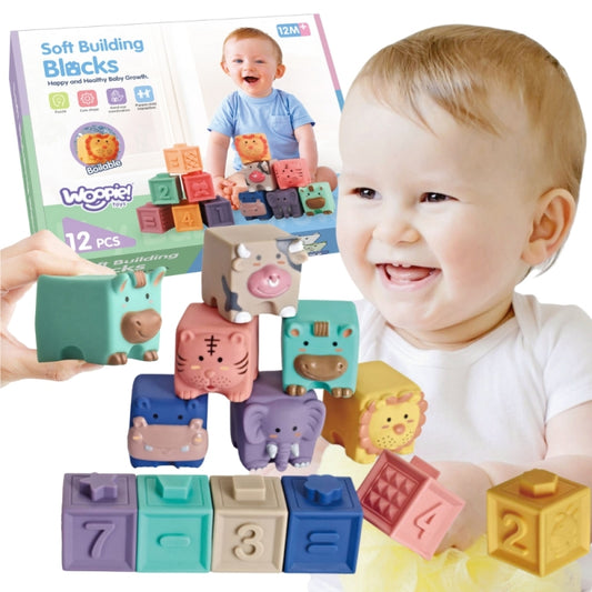 WOOPIE BABY Sensorische Blokken Puzzel om in te Knijpen met Geluid - Rekenen – 12-delig