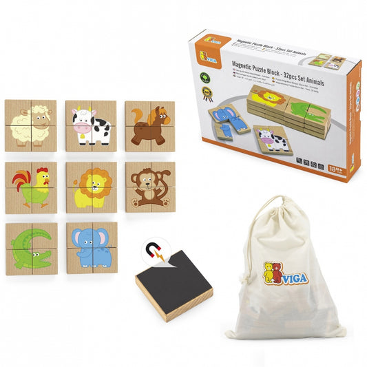 VIGA Houten Magnetische Dierenpuzzel
