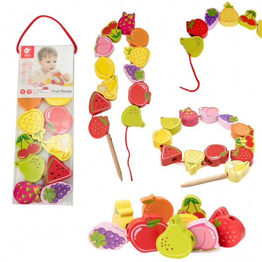 CLASSIC WORLD Houten Rijgblokken Groente en Fruit 13 stuks