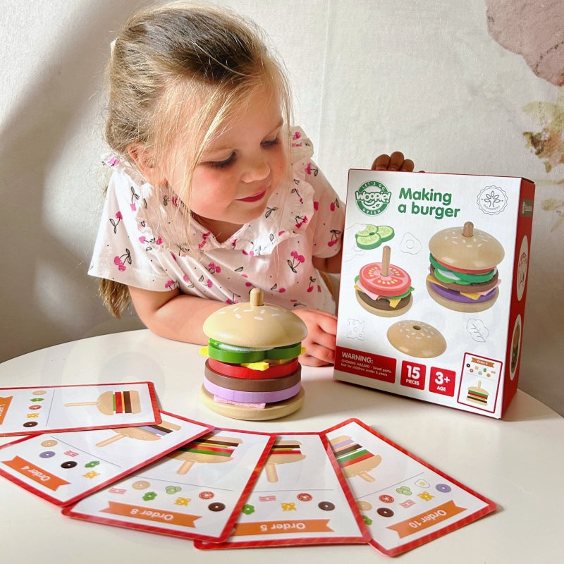 WOOPIE Houten Burger Restaurant Puzzel voor Kinderen 15 stuks