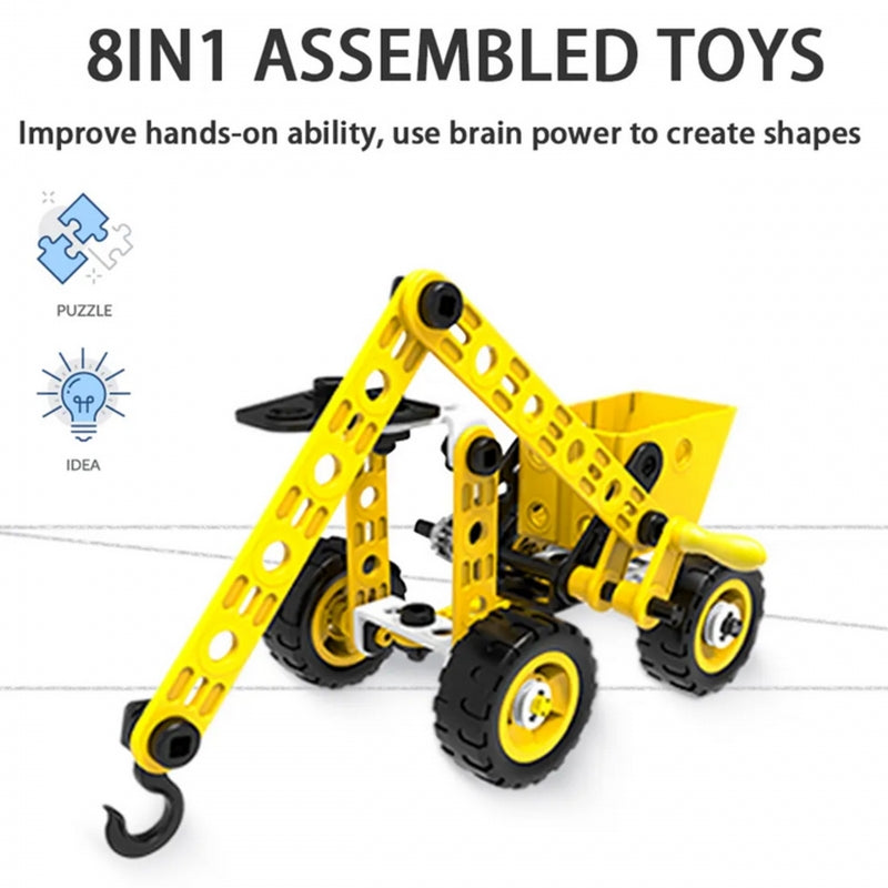 WOOPIE Speelgoed Bouwset van Voertuigen - STEAM Blokken - 100 onderdelen, 8 modellen