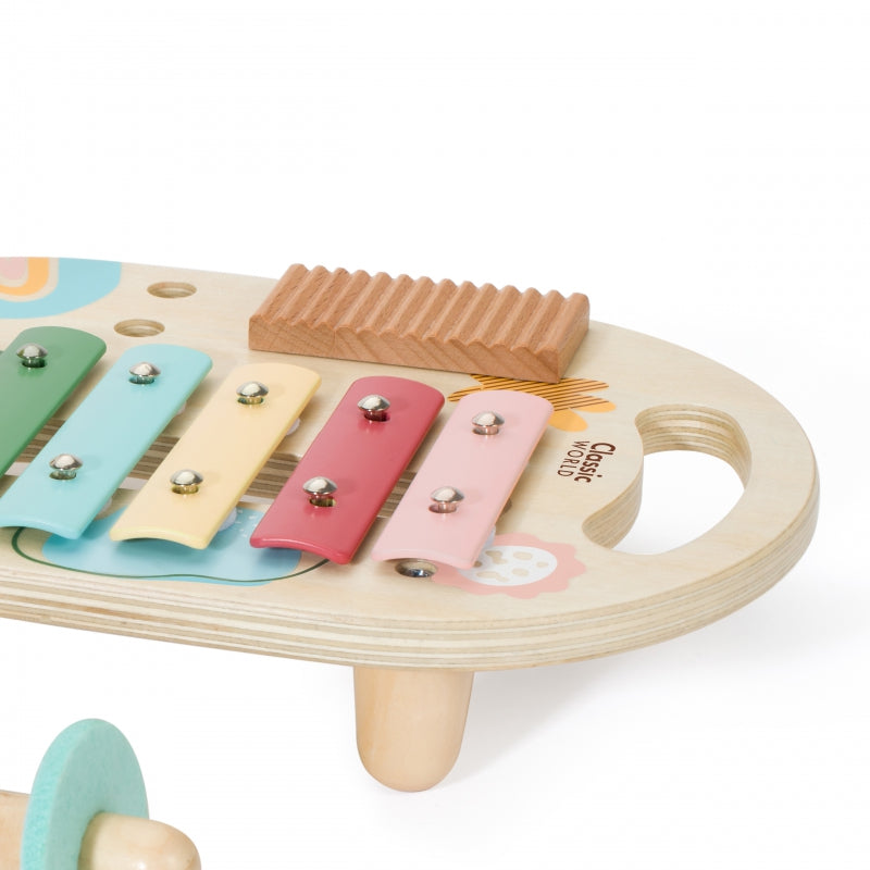 CLASSIC WORLD Houten Muziekinstrumenten voor Kinderen: XYlofoon, Trommel, Rammelaar 5 stuks