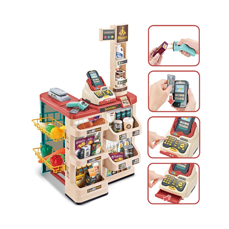 WOOPIE Speelgoed Supermarkt Speelwinkel met Winkelwagentje, Weegschaal, Kassa, Scanner + 48 Accessoires