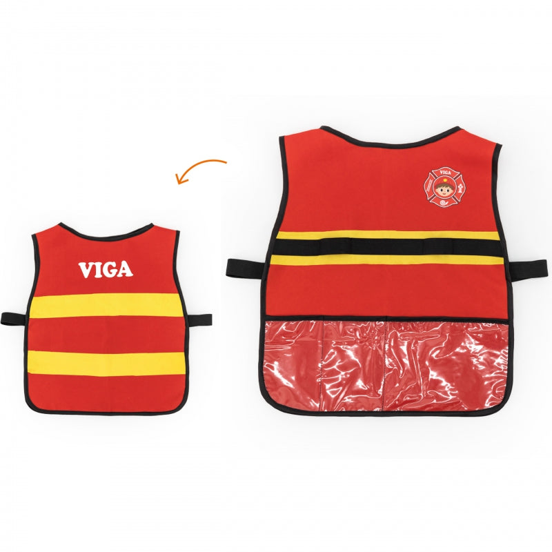 VIGA Kleine Brandweer Vest + Houten accessoires - 8 stuks