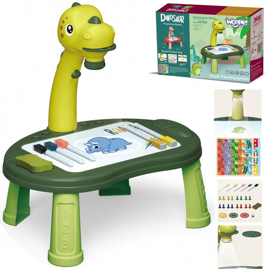 WOOPIE Tekentafel met Projector 24 Patronen - Dinosaurus + 2 Spelletjes - Groen