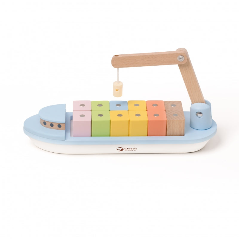 CLASSIC WORLD Houten Blokken Vrachtschip - 13 stuks