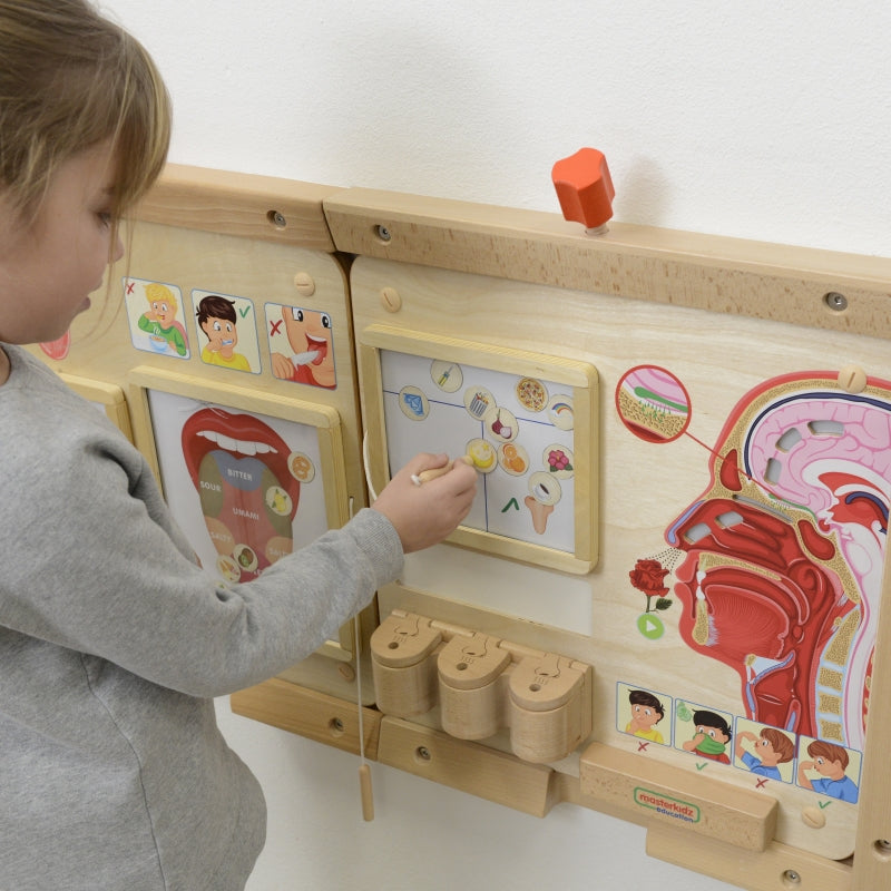 MASTERKIDZ Educatief houten muurwand, Paneel zintuigen - Montessori
