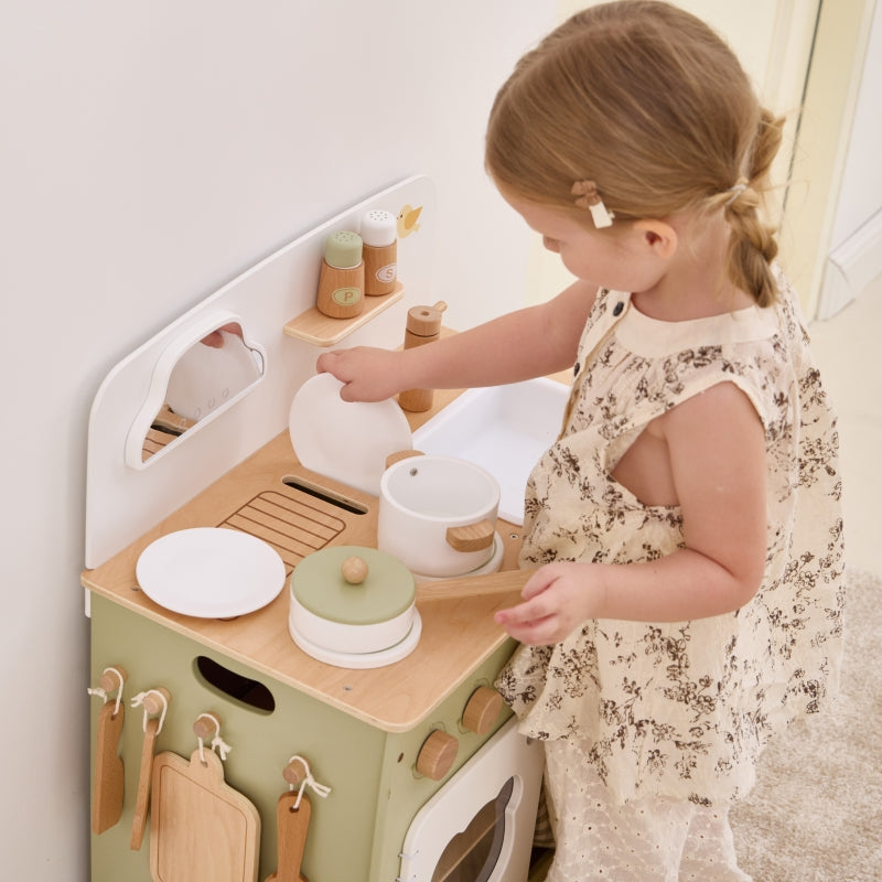 VIGA PolarB Grote Houten Keuken met Opklapbaar Aanrechtblad + Gordijnkast
