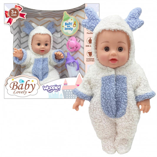 WOOPIE Babypop in rendierkostuum + accessoires 28 cm