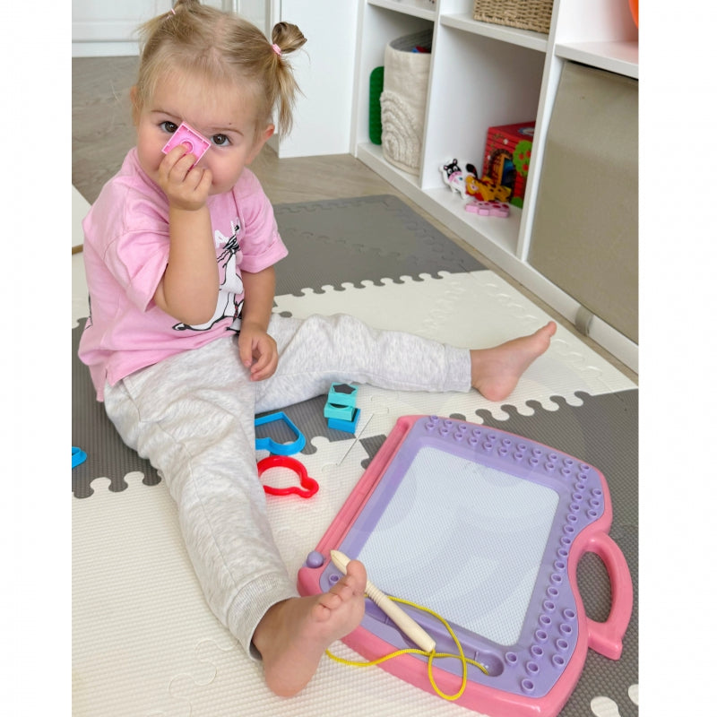 WOOPIE Magisch Magnetisch Tekenbord Kleurrijk + Stempels + Patronen, Roze