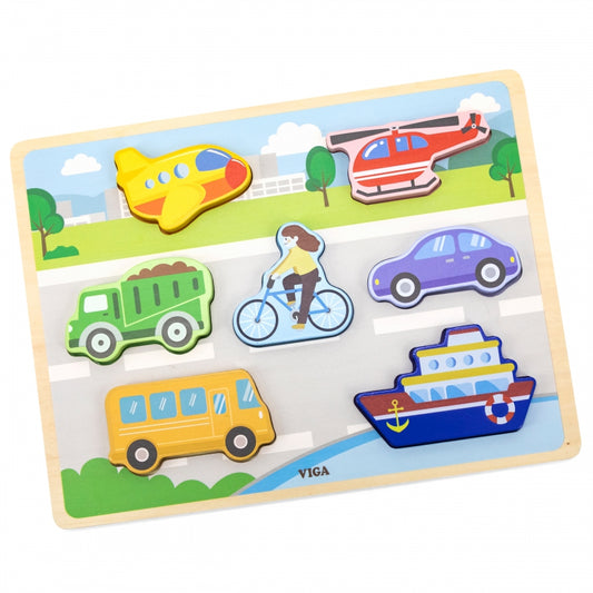 VIGA Houten 2in1 Voertuigen Puzzel