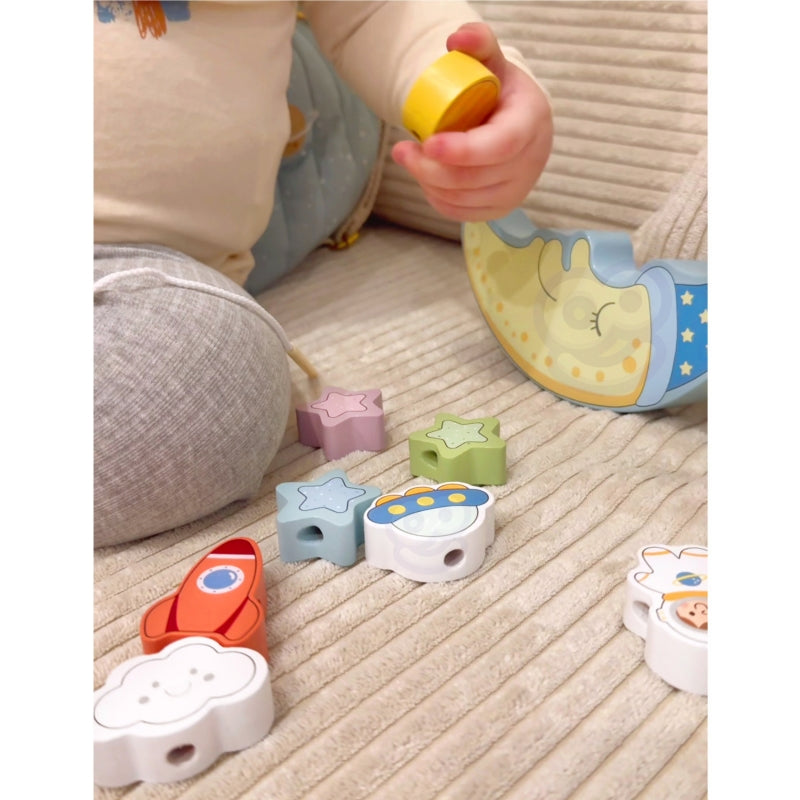 TOOKY TOY Houten Stapel- en Rijgspel met thema ruimte