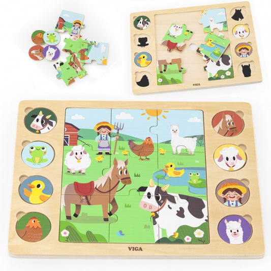 VIGA Houten Boerderijpuzzel - 17 stukjes