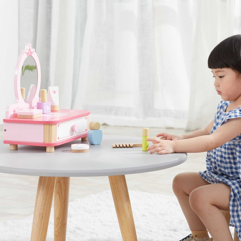 VIGA Houten Roze Make-uptafel met Spiegel + Accessoires
