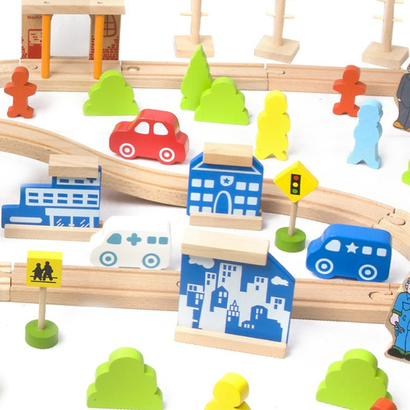 CLASSIC WORLD Houten Treinset met Spoorbaan + Figuren 110 stuks
