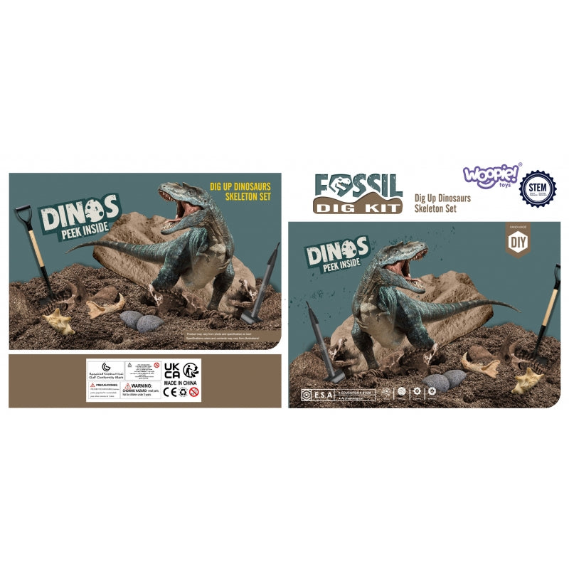 WOOPIE Dinosaurusskelet Opgraving set 6-in-1 - Kleine Archeoloog - 6 stuks