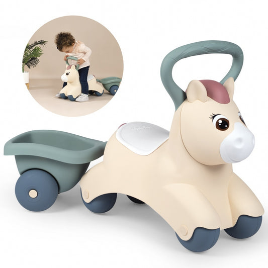 SMOBY Eerste Loopwagen Pony Ride-On met Aanhangwagen
