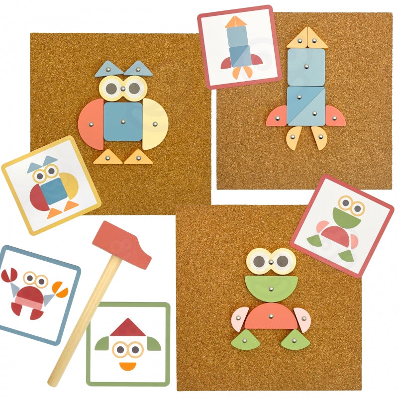 WOOPIE GREEN Houten Hamerspel met Spijkerbord – Puzzel met 20 Patronen – 82 stuks