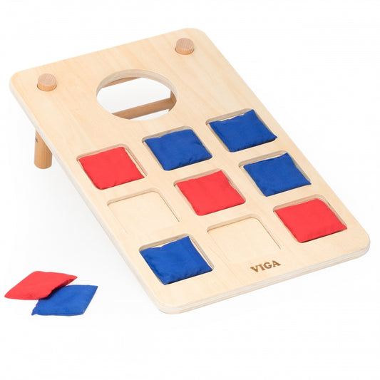 Viga 2-in-1 Behendigheidsspel: houten Kleur & Kruis puzzel + Cornhole – zak gooien