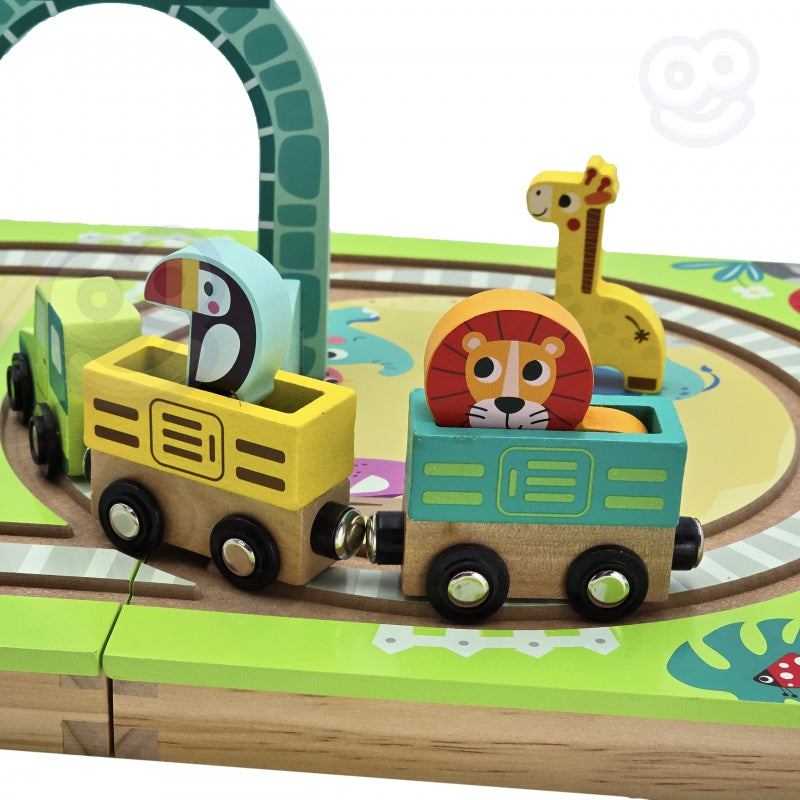 TOOKY TOYS houten trein dierentuin met magneten in koffertreinspoor