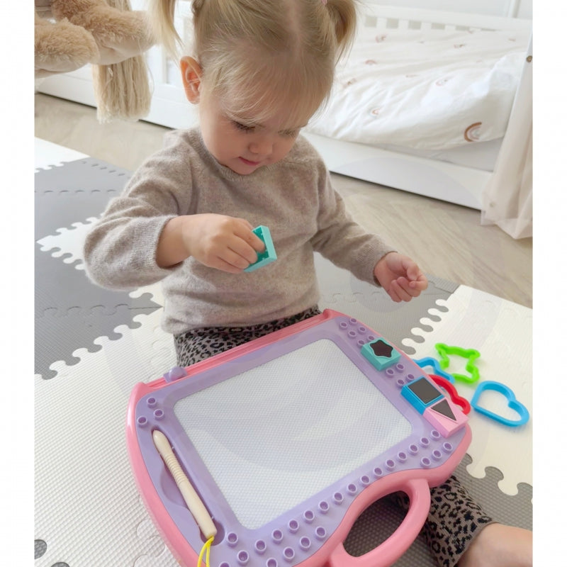 WOOPIE Magisch Magnetisch Tekenbord Kleurrijk + Stempels + Patronen, Roze