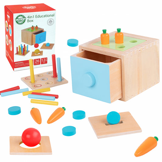 WOOPIE GREEN Houten Wortel 4-in-1 sorteerspel - Educatieve Lade - Montessori speelgoed -FSC