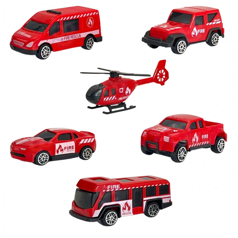 WOOPIE Rode Vrachtwagen met model auto's en een helikopter, 11 stuks - Brandweer