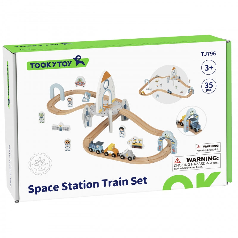 TOOKY TOY Houten Trein Set met Rails met thema Ruimte