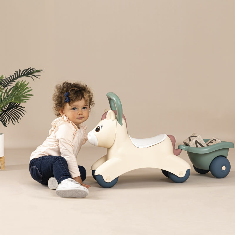 SMOBY Eerste Loopwagen Pony Ride-On met Aanhangwagen