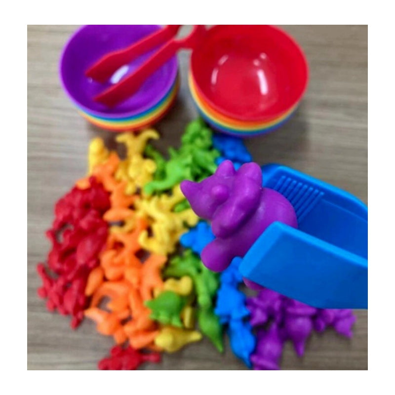 WOOPIE Educatief Montessori Kleuren Sorteer spel -  Dino's - 56 stuks