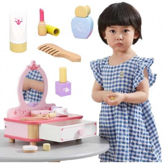 VIGA Houten Roze Make-uptafel met Spiegel + Accessoires