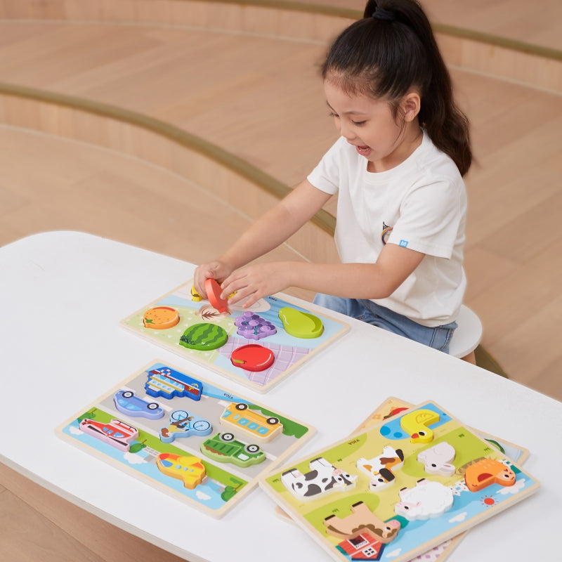 VIGA Houten 2in1 Voertuigen Puzzel
