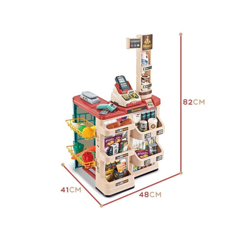 WOOPIE Speelgoed Supermarkt Speelwinkel met Winkelwagentje, Weegschaal, Kassa, Scanner + 48 Accessoires