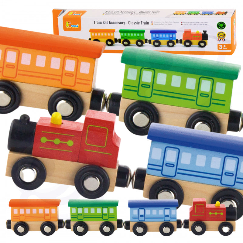 VIGA Houten trein met diverse kleuren - Trein wagen, Treinwagon - Klassieke houten Trein
