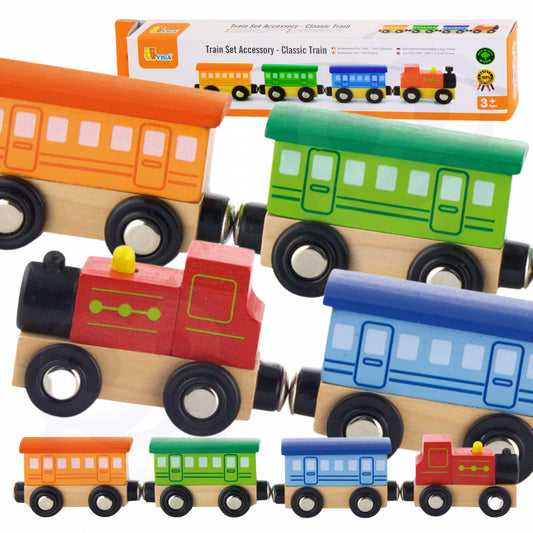 VIGA Houten trein met diverse kleuren - Trein wagen, Treinwagon - Klassieke houten Trein