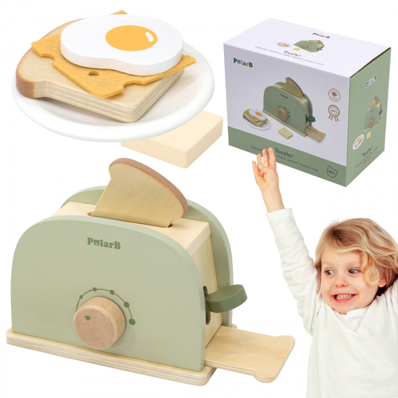 VIGA Houten Speelgoed Broodroosterset Groen + Accessoires