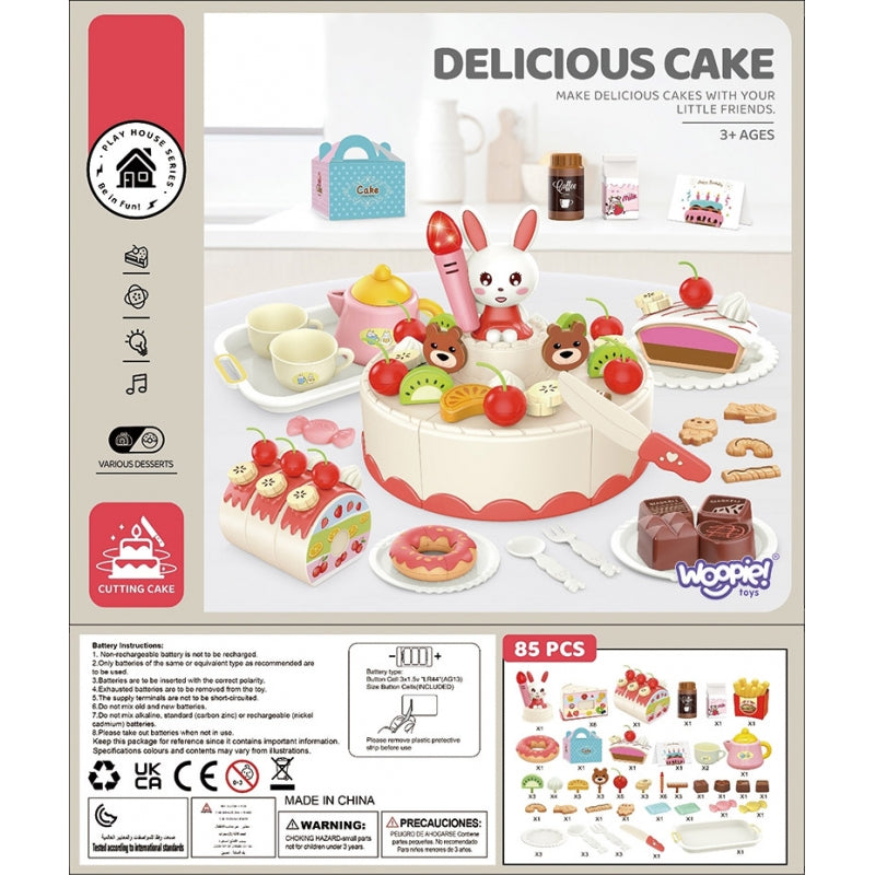 WOOPIE Speelgoed Taartjes 85 stuks - Speelgoed bakkerij - Verjaardagstaart om te Snijden + Theeset